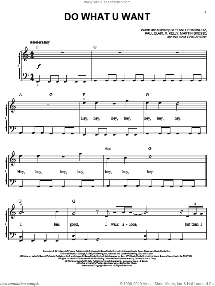 Do What U Want sheet music for piano solo by Lady Gaga, easy skill level