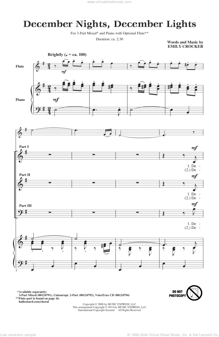 December Nights, December Lights sheet music for choir (3-Part Mixed) by Emily Crocker, intermediate skill level