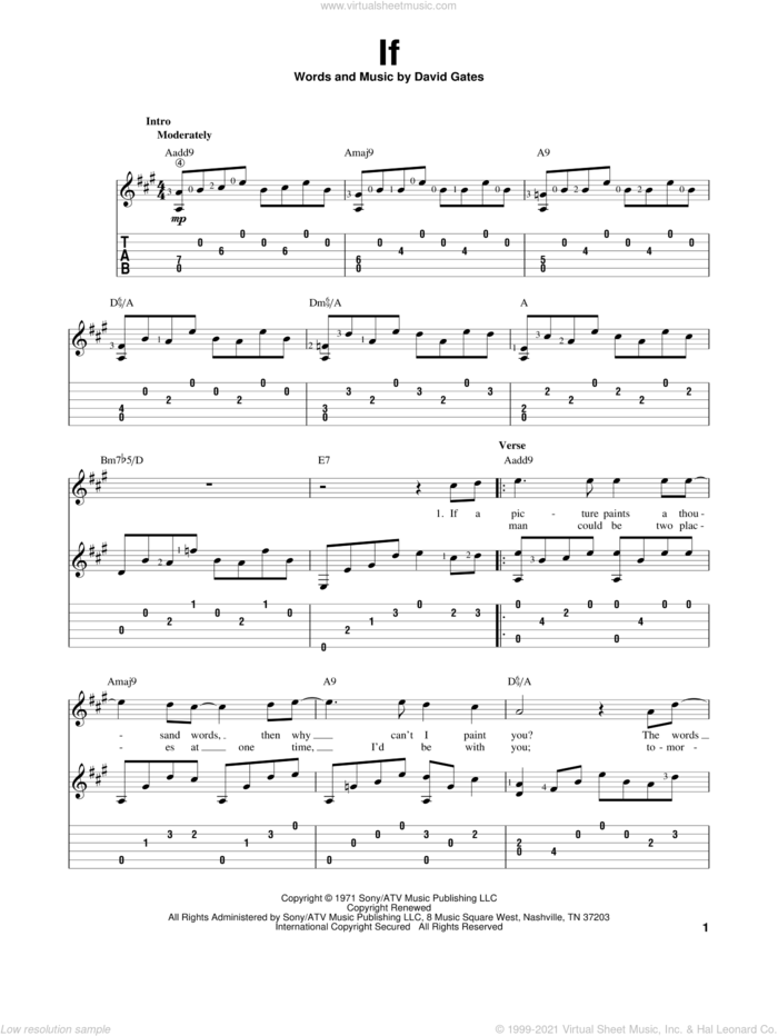 If sheet music for guitar solo by Bread, intermediate skill level