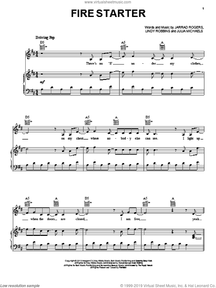 Fire Starter sheet music for voice, piano or guitar by Demi Lovato, intermediate skill level