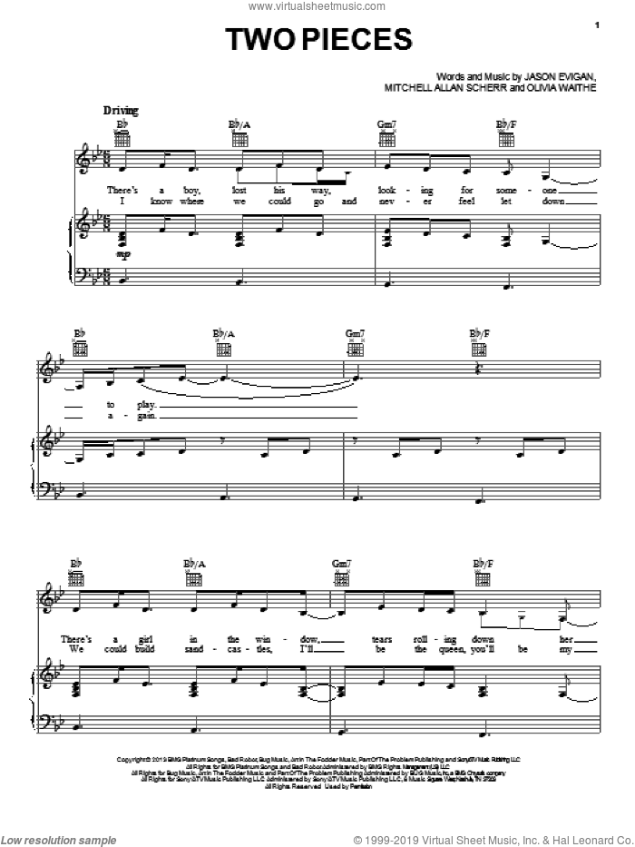 Two Pieces sheet music for voice, piano or guitar by Demi Lovato, intermediate skill level