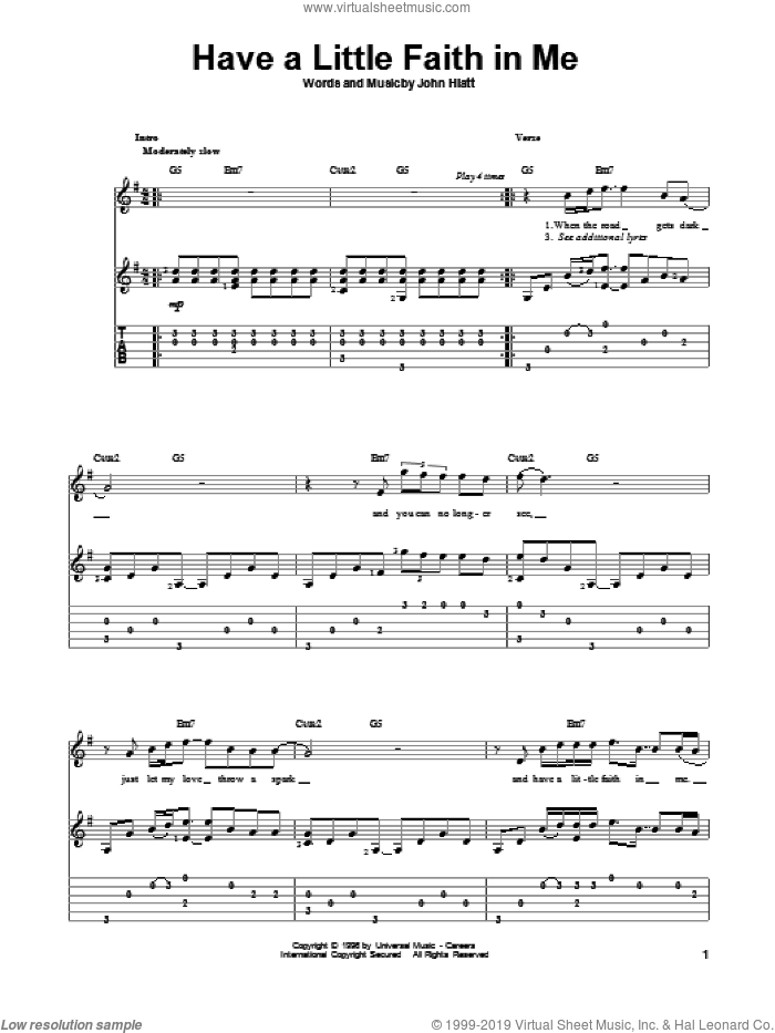 Have A Little Faith In Me sheet music for guitar solo by John Hiatt and Joe Cocker, intermediate skill level