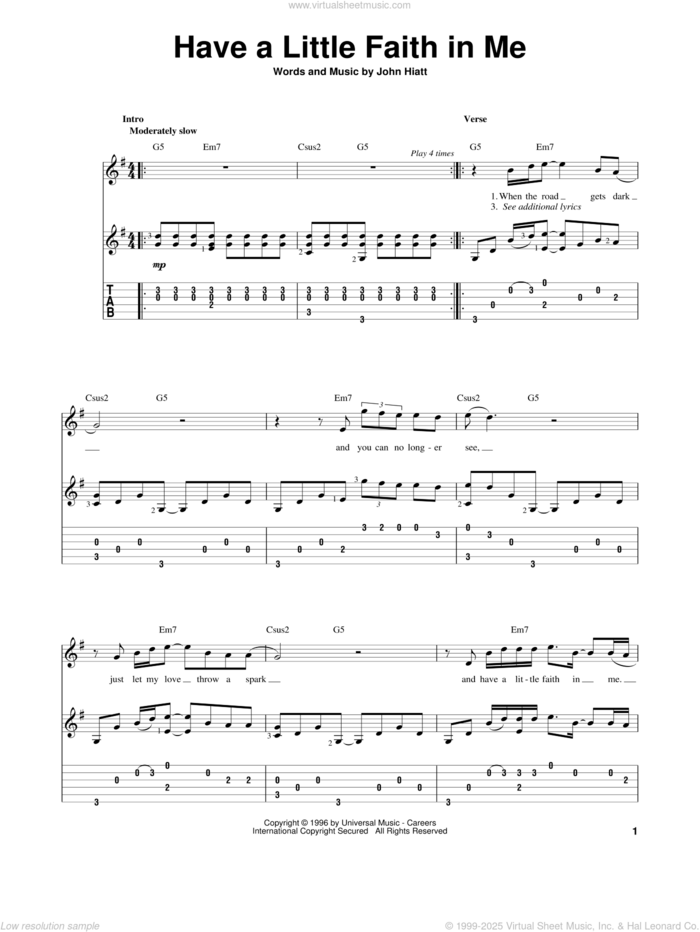 Have A Little Faith In Me sheet music for guitar solo by John Hiatt and Joe Cocker, intermediate skill level