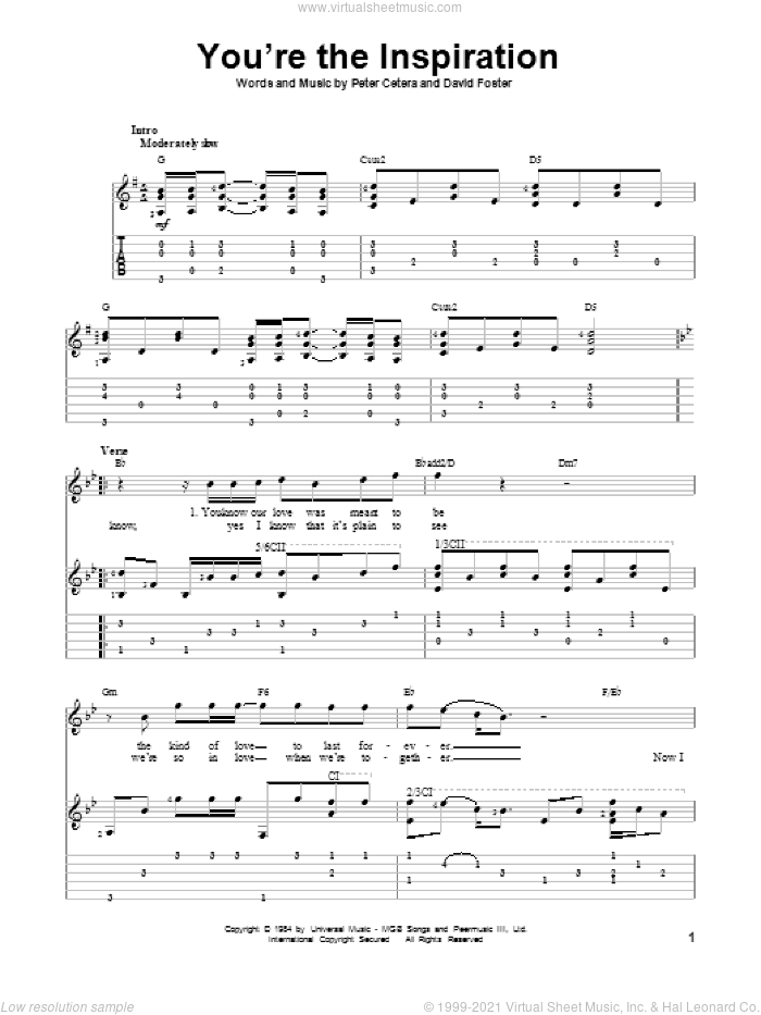 You're The Inspiration sheet music for guitar solo by Chicago, intermediate skill level