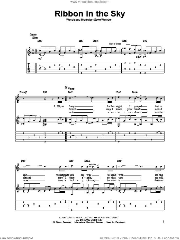 Ribbon In The Sky sheet music for guitar solo by Stevie Wonder, intermediate skill level