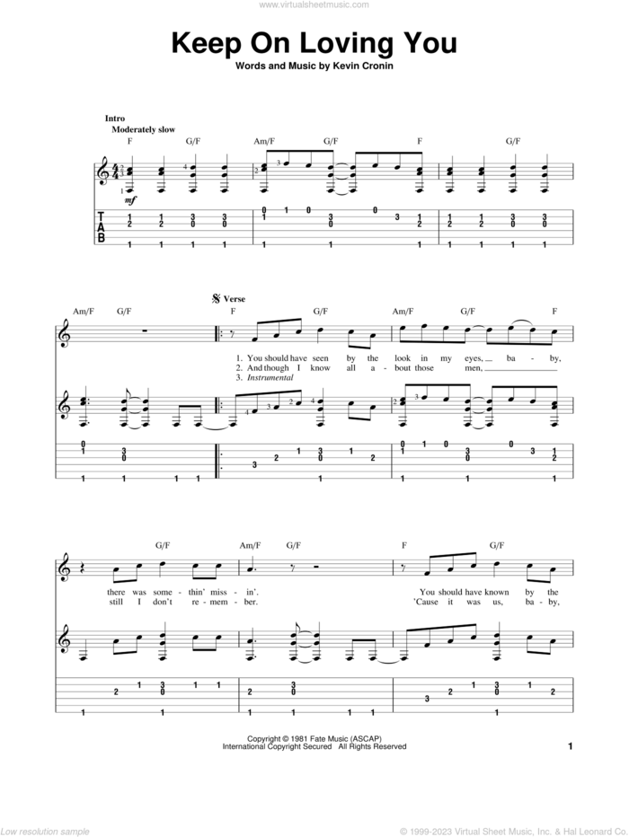 Keep On Loving You sheet music for guitar solo by REO Speedwagon, intermediate skill level