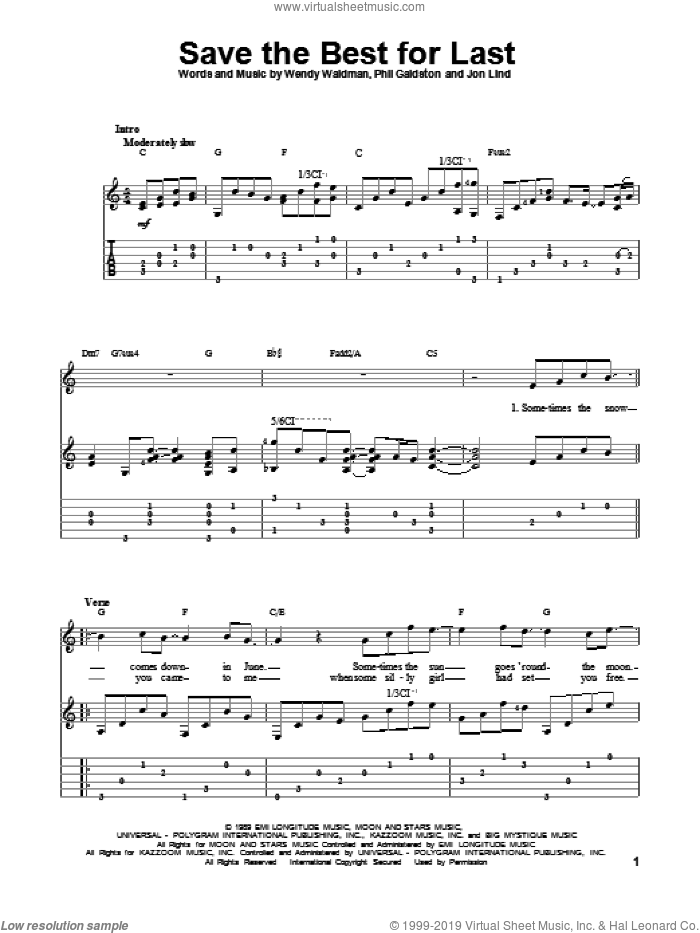 Save The Best For Last sheet music for guitar solo by Vanessa Williams, intermediate skill level