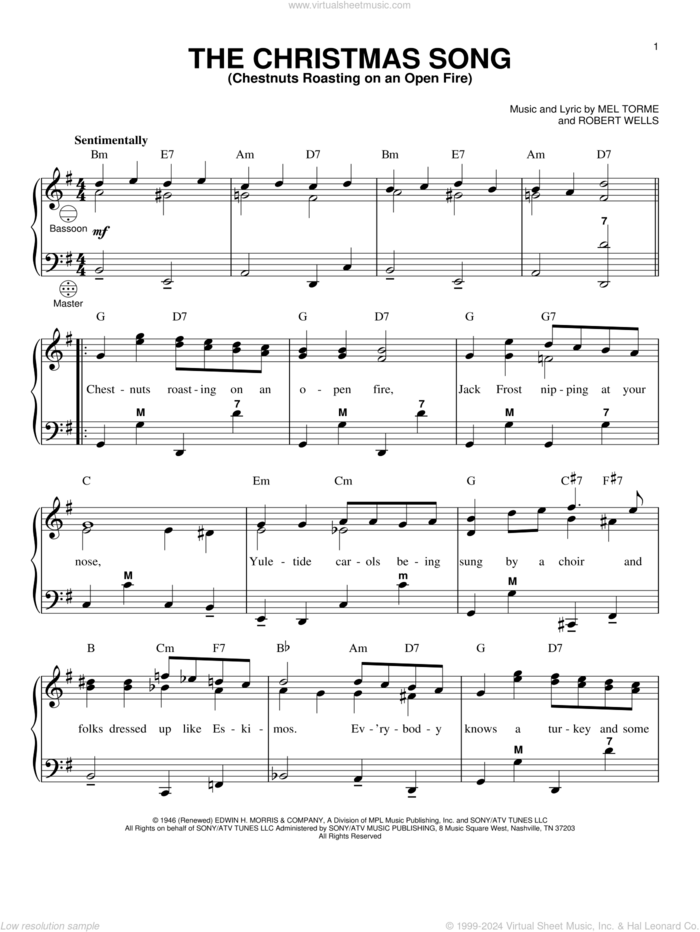 The Christmas Song sheet music for accordion by Mel Torme, Gary Meisner and Robert Wells, intermediate skill level