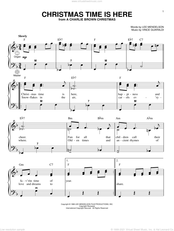 Christmas Time Is Here sheet music for accordion by Vince Guaraldi, Gary Meisner and Lee Mendelson, intermediate skill level