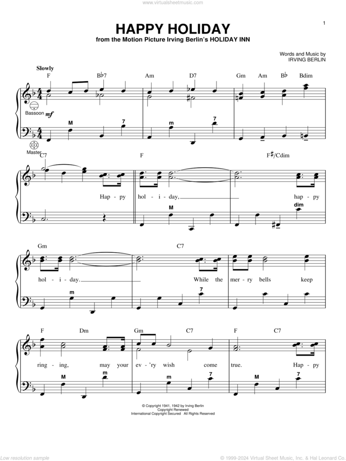 Happy Holiday sheet music for accordion by Irving Berlin and Gary Meisner, intermediate skill level