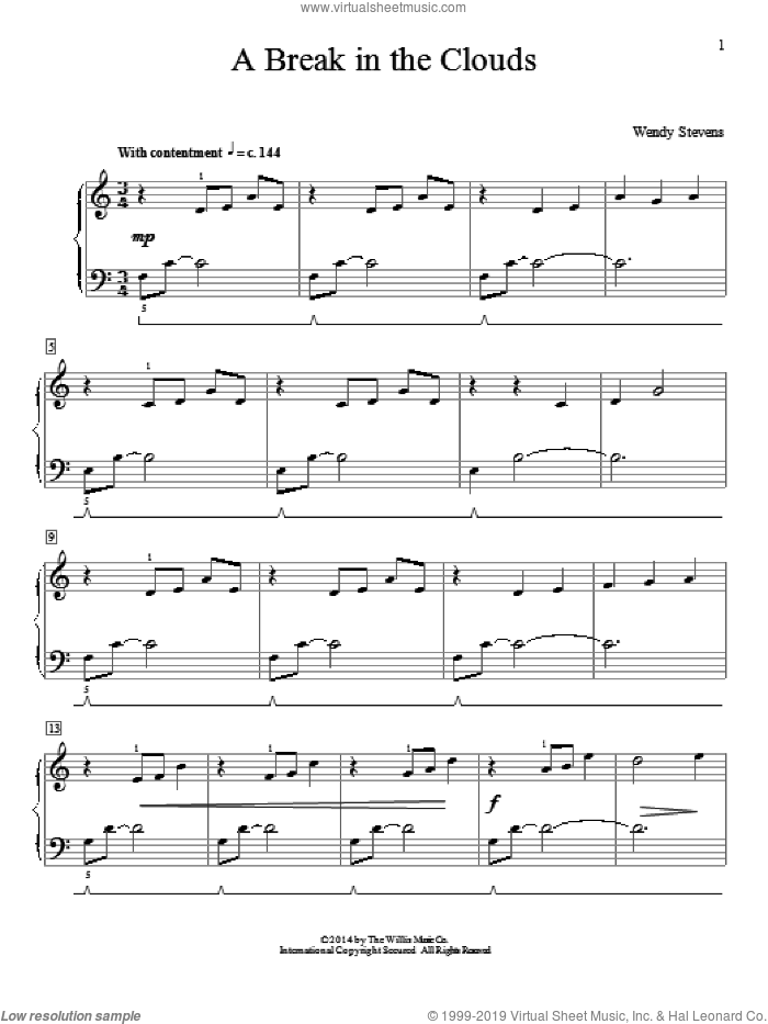 A Break In The Clouds sheet music for piano solo (elementary) by Wendy Stevens, classical score, beginner piano (elementary)