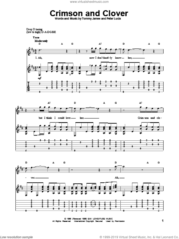Crimson And Clover sheet music for guitar solo by Tommy James & The Shondells and Joan Jett, intermediate skill level