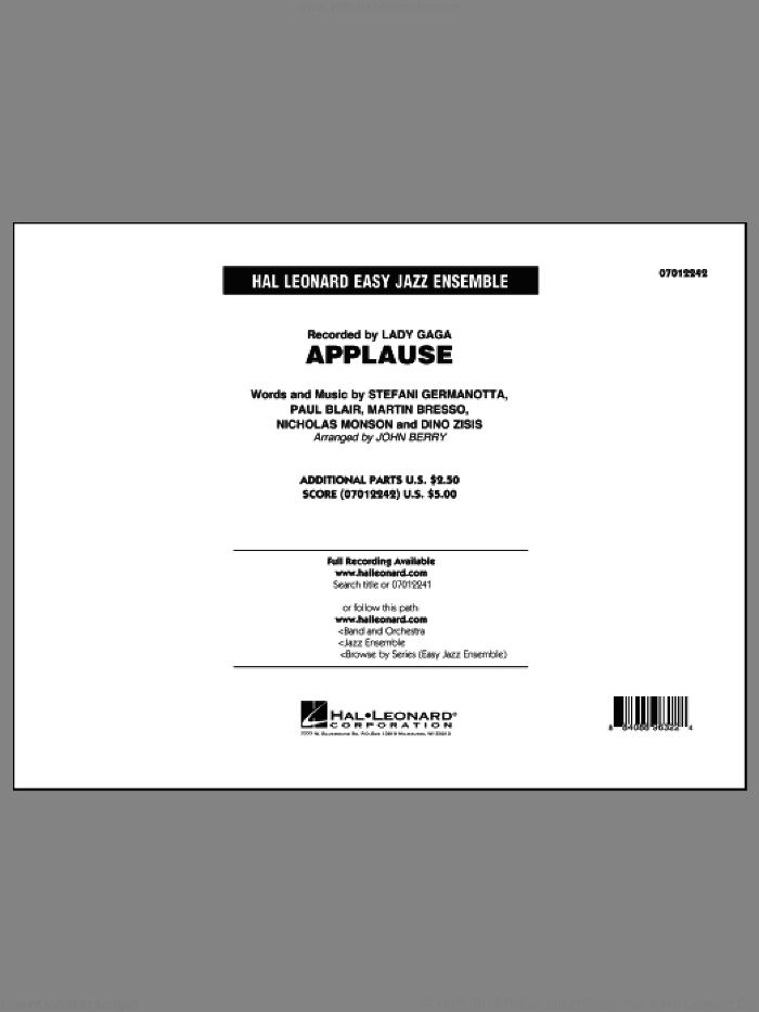 Applause (COMPLETE) sheet music for jazz band by Lady Gaga and John Berry, intermediate skill level