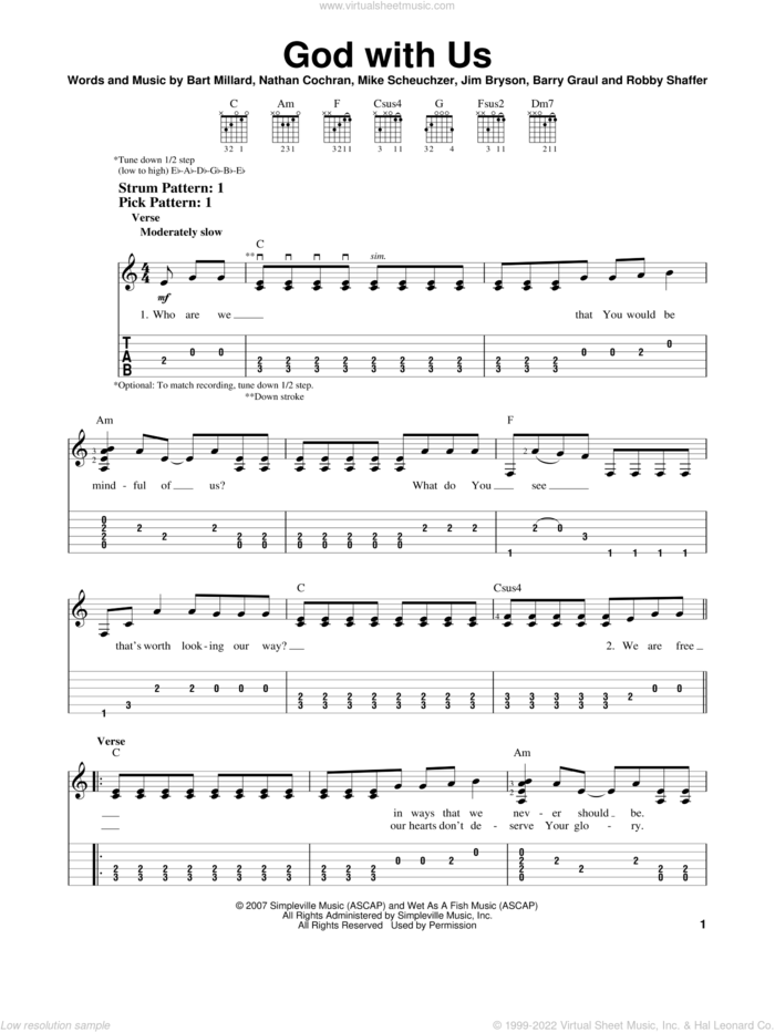 God With Us sheet music for guitar solo (easy tablature) by MercyMe, Barry Graul, Bart Millard, Jim Bryson, Mike Scheuchzer, Nathan Cochran and Robby Shaffer, easy guitar (easy tablature)
