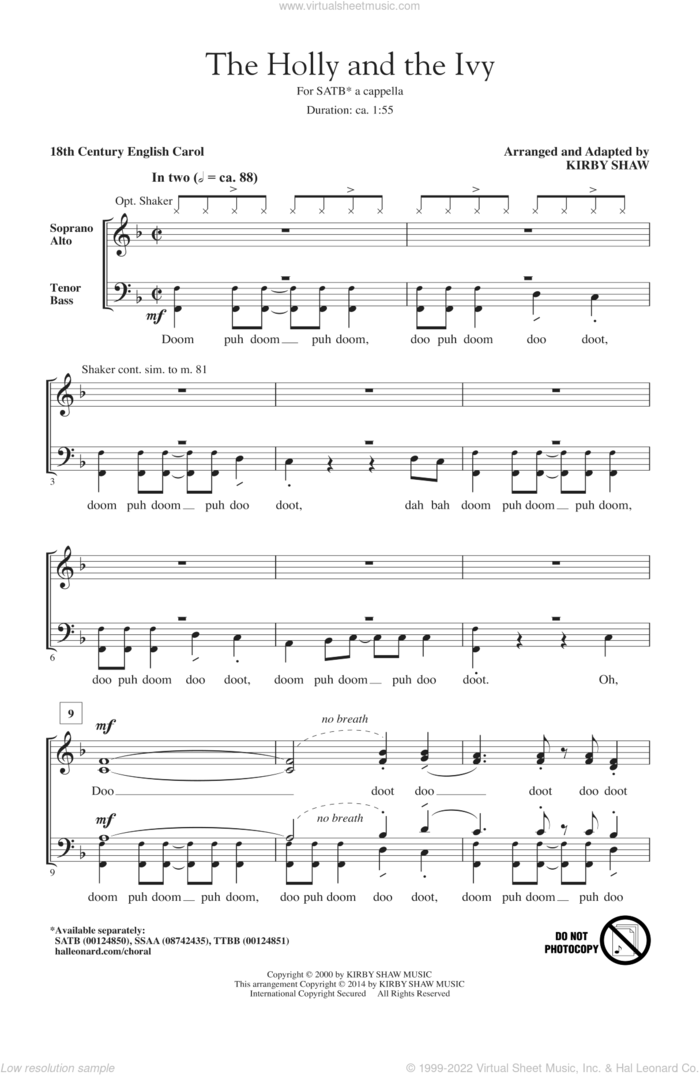 The Holly And The Ivy sheet music for choir (SATB: soprano, alto, tenor, bass) by Kirby Shaw and Miscellaneous, intermediate skill level