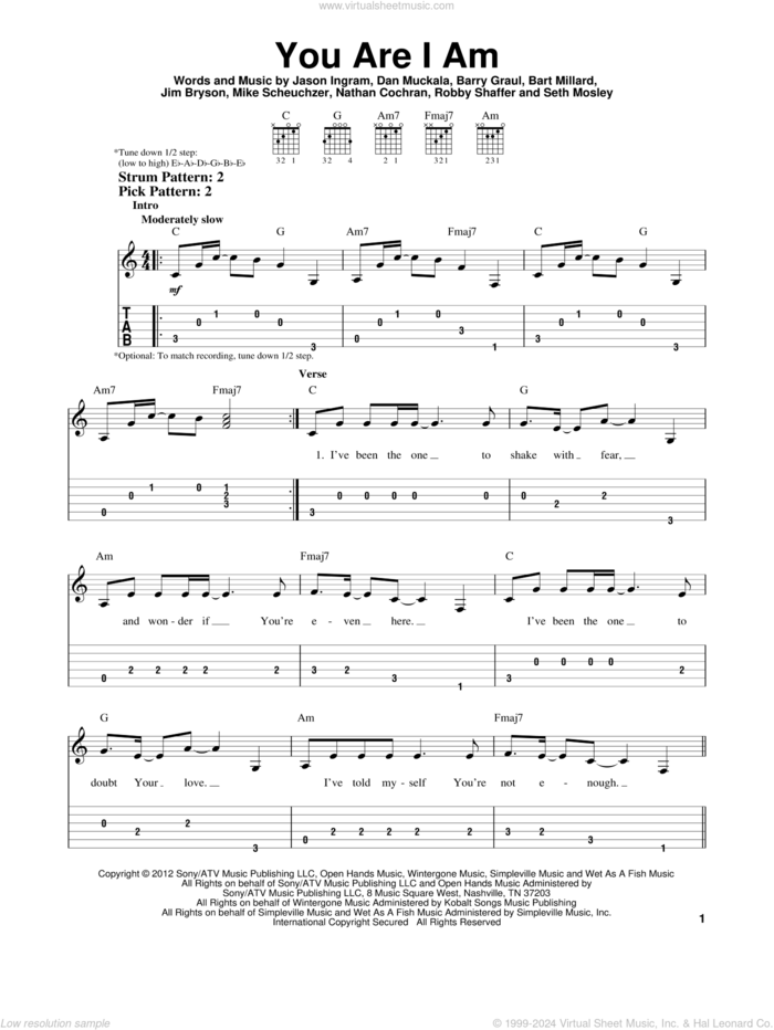 You Are I Am sheet music for guitar solo (easy tablature) by MercyMe, Barry Graul, Bart Millard, Dan Muckala, Jason Ingram, Jim Bryson, Mike Scheuchzer, Nathan Cochran, Robby Shaffer and Seth Mosley, easy guitar (easy tablature)