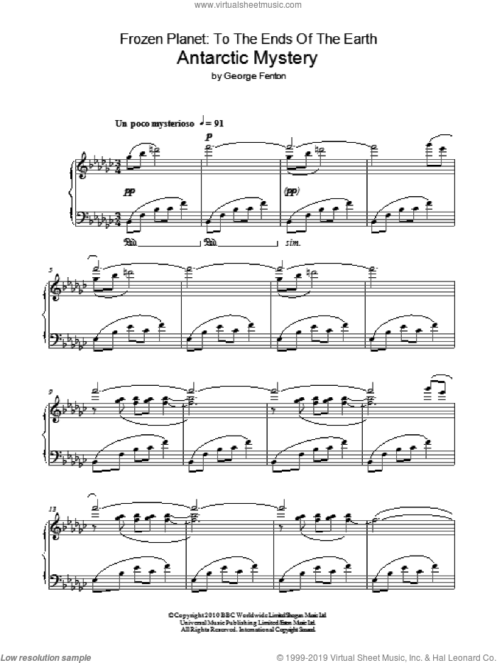 Frozen Planet, Antarctic Mystery sheet music for piano solo by George Fenton, intermediate skill level
