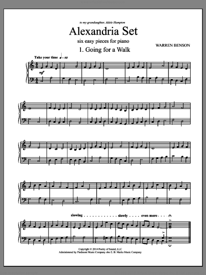 Alexandria Set sheet music for piano solo by Warren Benson, intermediate skill level