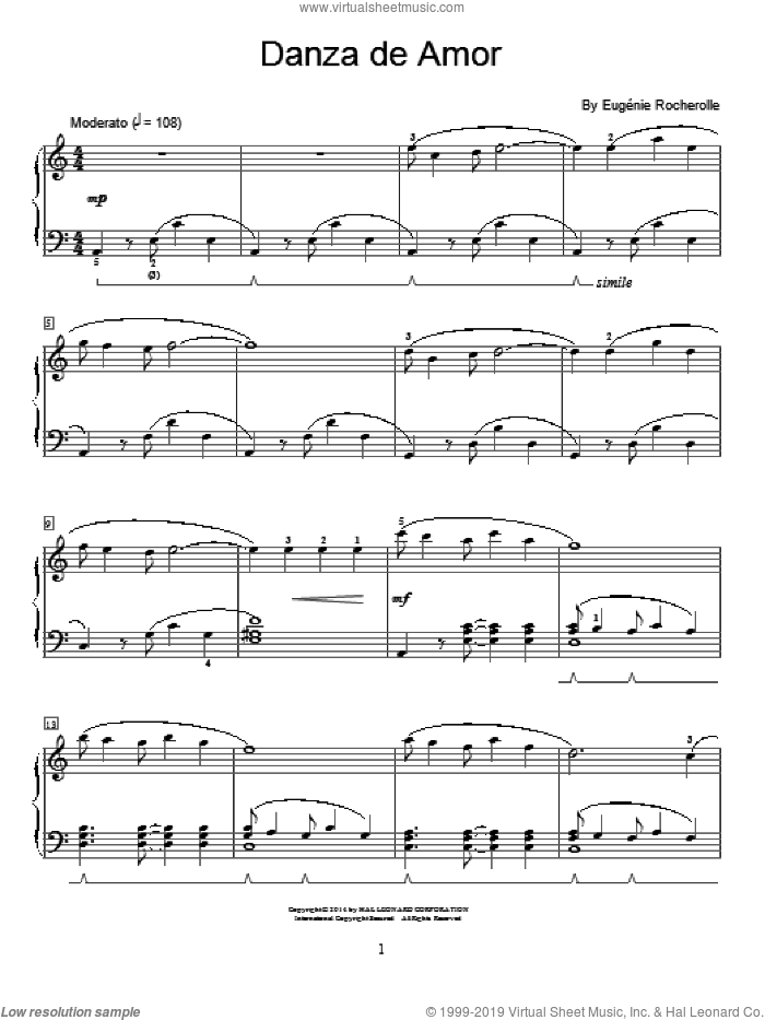 Danza De Amor sheet music for piano solo (elementary) by Eugenie Rocherolle, beginner piano (elementary)