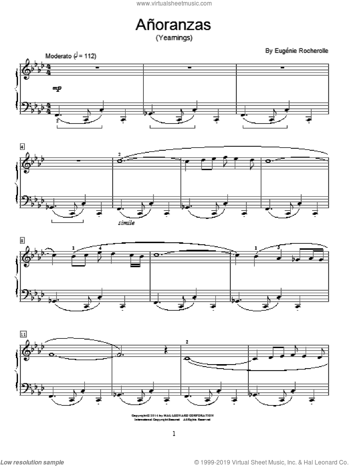 Anoranzas sheet music for piano solo (elementary) by Eugenie Rocherolle, beginner piano (elementary)