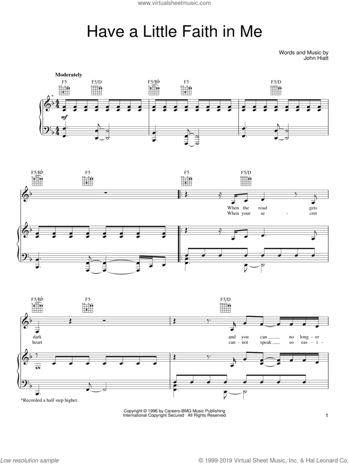 Have A Little Faith In Me sheet music for voice, piano or guitar by Joe Cocker and John Hiatt, intermediate skill level