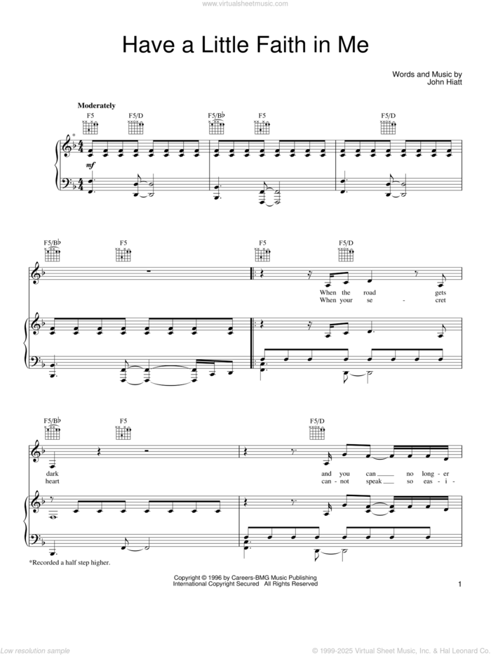 Have A Little Faith In Me sheet music for voice, piano or guitar by Joe Cocker and John Hiatt, intermediate skill level