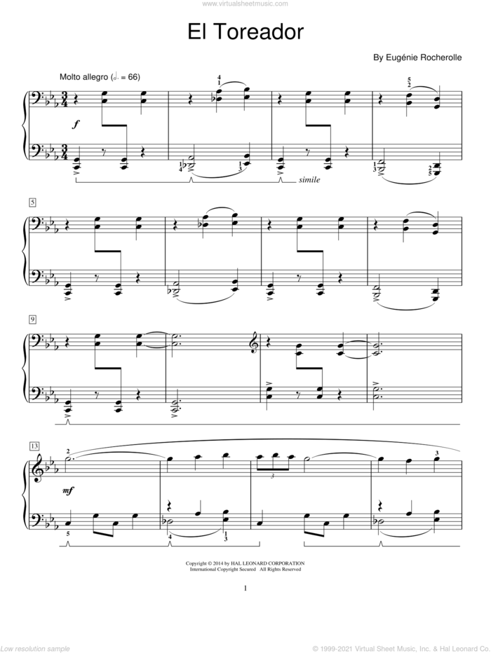 El Toreador sheet music for piano solo (elementary) by Eugenie Rocherolle, beginner piano (elementary)