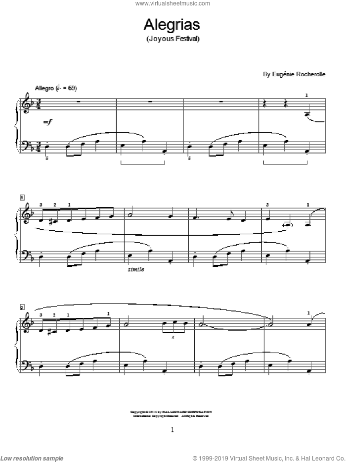 Alegrias sheet music for piano solo (elementary) by Eugenie Rocherolle, beginner piano (elementary)