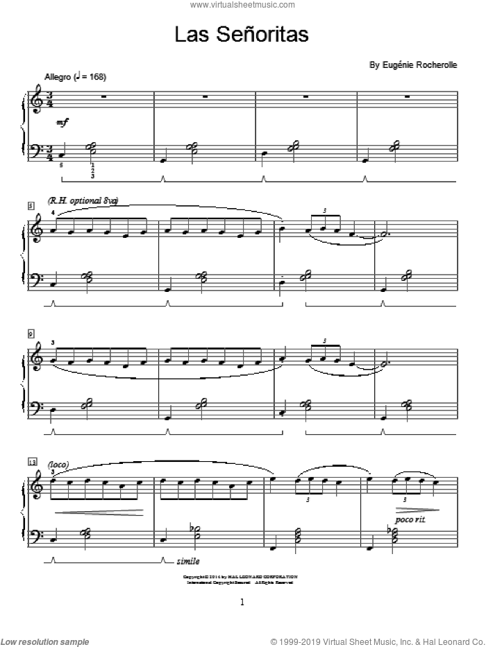 Las Senoritas sheet music for piano solo (elementary) by Eugenie Rocherolle, beginner piano (elementary)