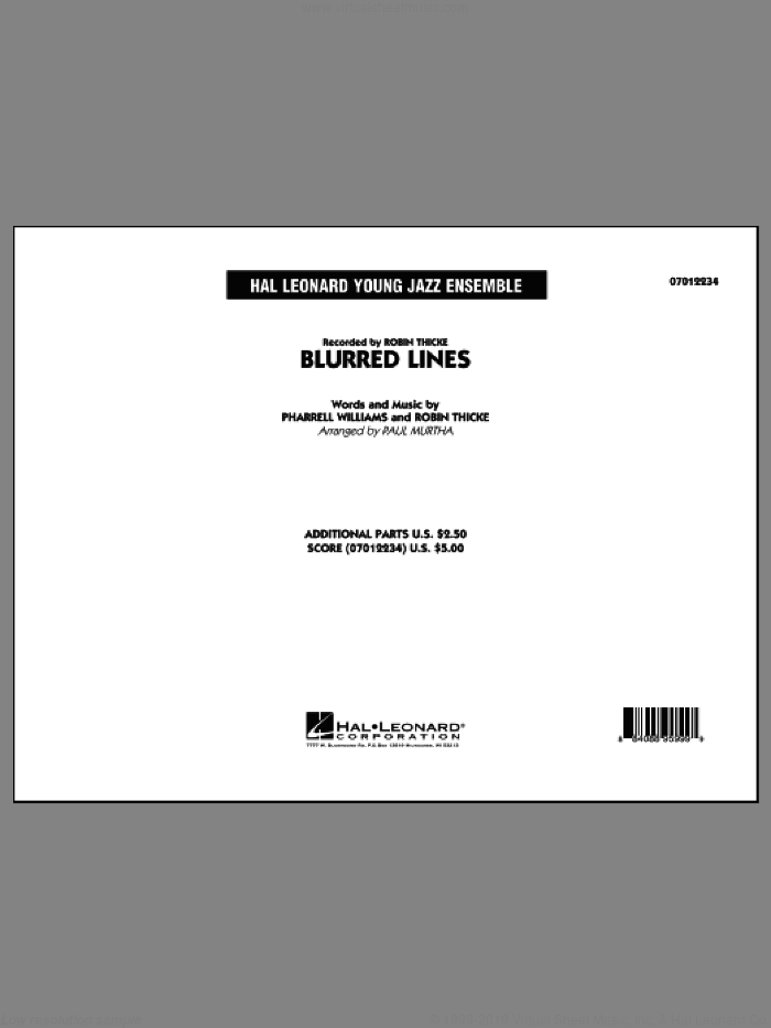 Blurred Lines (COMPLETE) sheet music for jazz band by Paul Murtha, Pharrell Williams and Robin Thicke, intermediate skill level