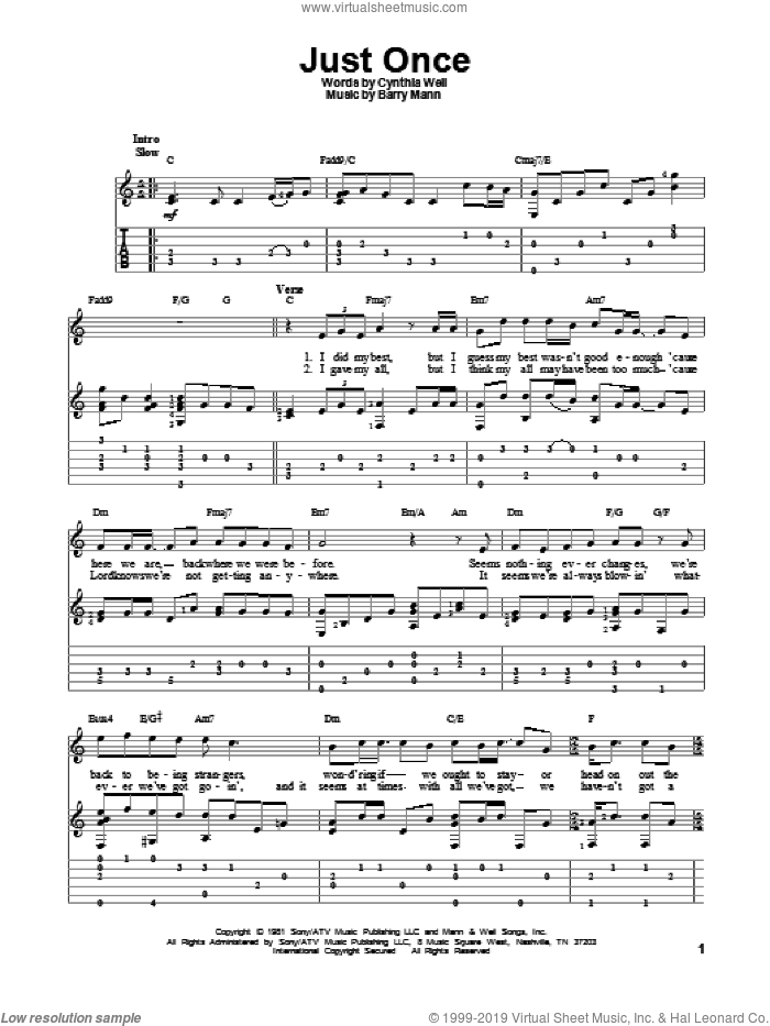 Just Once sheet music for guitar solo by Quincy Jones featuring James Ingram, intermediate skill level