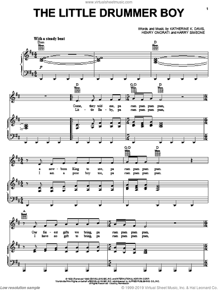The Little Drummer Boy sheet music for voice, piano or guitar by MercyMe, Harry Simeone, Henry Onorati and Katherine Davis, intermediate skill level