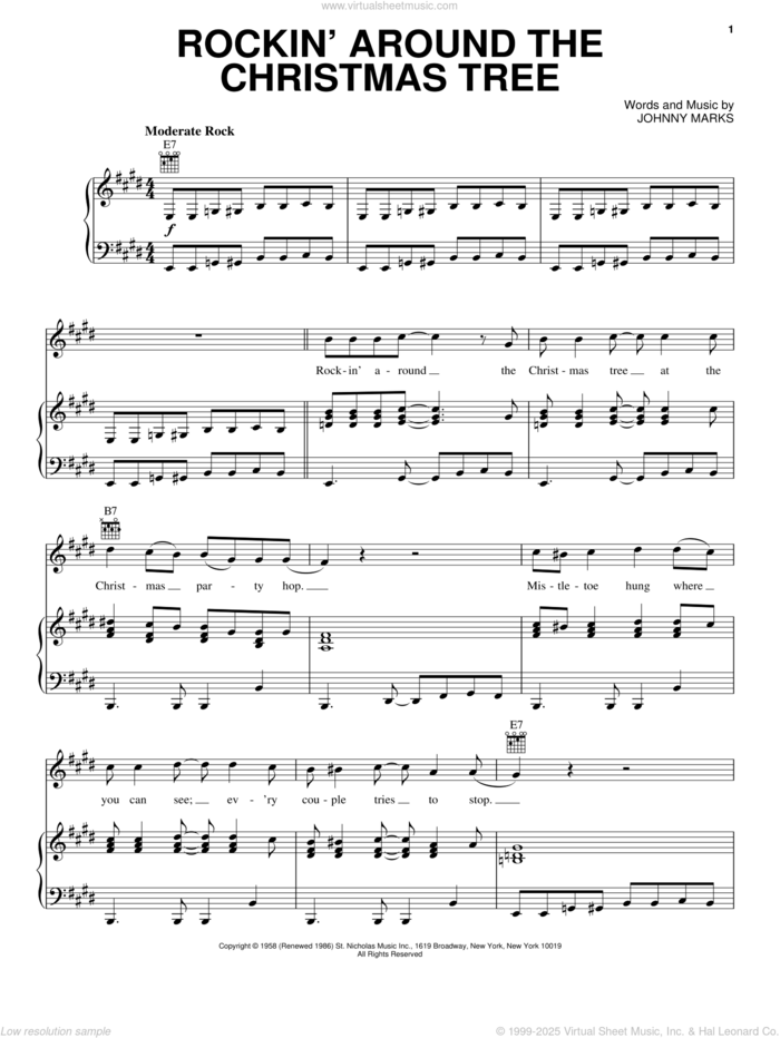 Rockin' Around The Christmas Tree sheet music for voice, piano or guitar by MercyMe, LeAnn Rimes and Johnny Marks, intermediate skill level