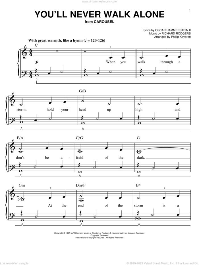 You'll Never Walk Alone (arr. Phillip Keveren) sheet music for piano solo by Richard Rodgers, Oscar II Hammerstein, Phillip Keveren and Rogers & Hammerstein, easy skill level
