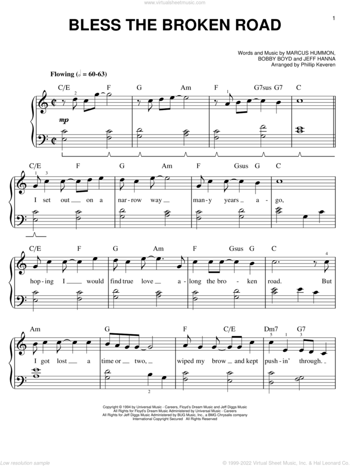 Bless The Broken Road (arr. Phillip Keveren) sheet music for piano solo by Phillip Keveren and Rascal Flatts, wedding score, easy skill level