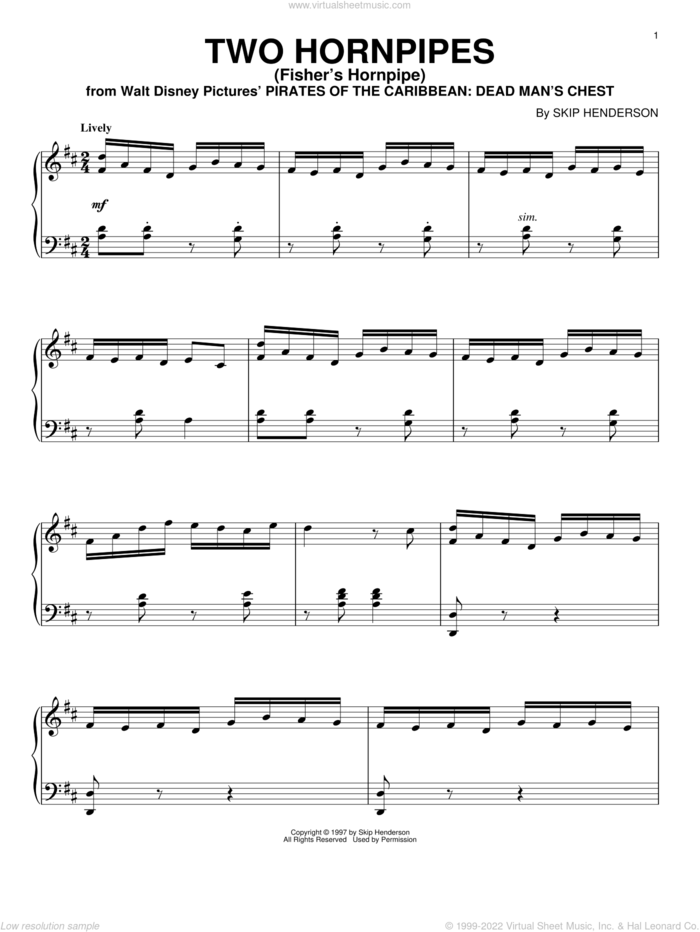Two Hornpipes (Fisher's Hornpipe) sheet music for piano solo by Skip Henderson, intermediate skill level