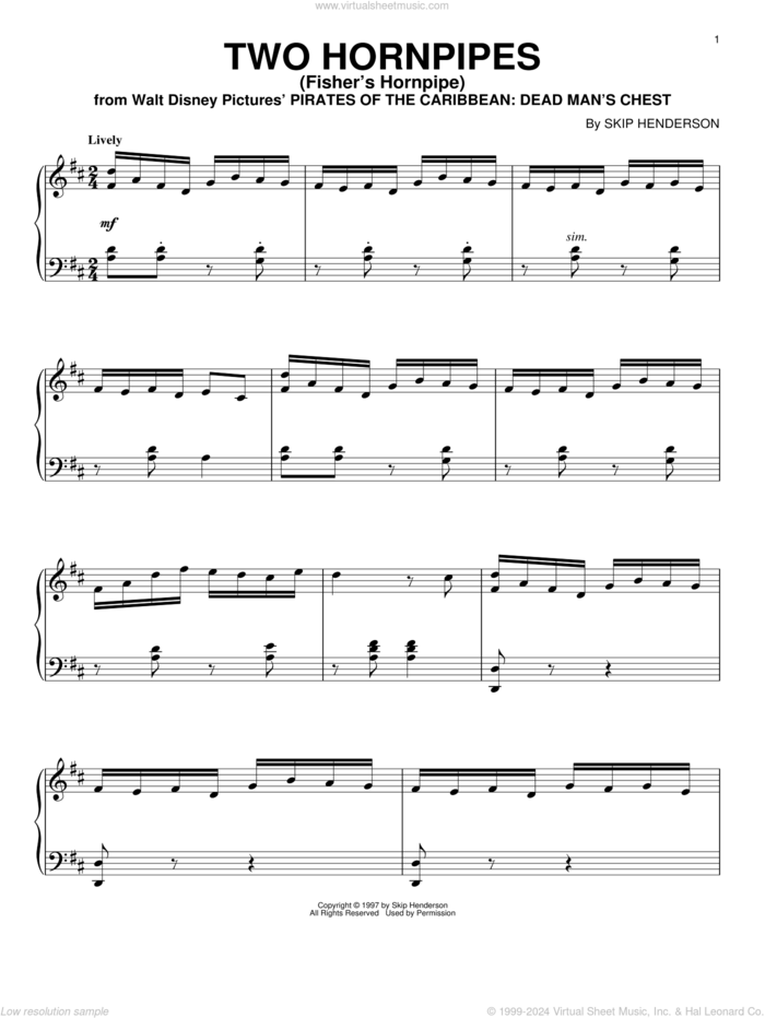 Two Hornpipes (Fisher's Hornpipe) sheet music for piano solo by Skip Henderson, intermediate skill level