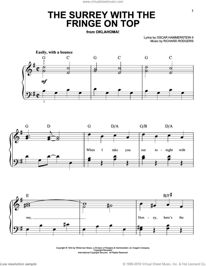 The Surrey With The Fringe On Top (from Oklahoma!) sheet music for piano solo by Richard Rodgers, Rodgers & Hammerstein and Oscar II Hammerstein, easy skill level