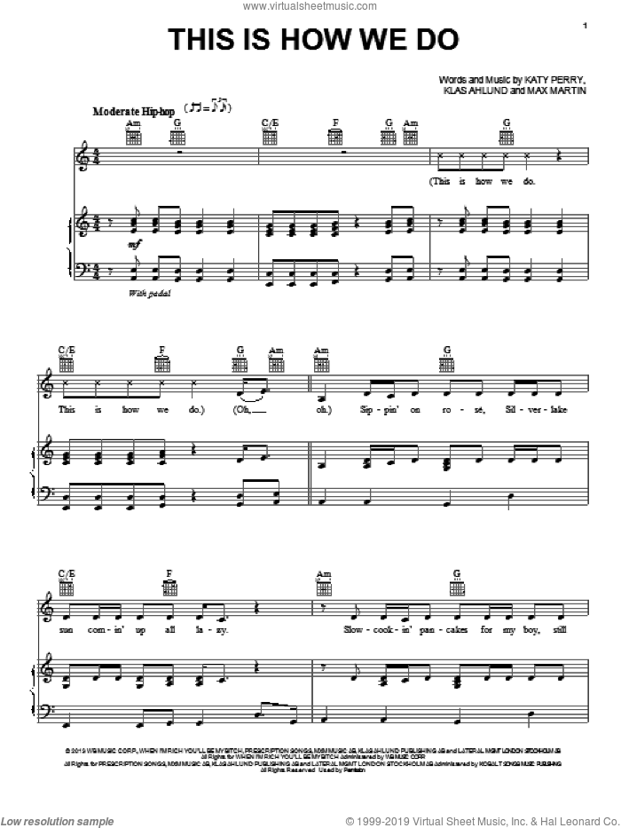 This Is How We Do sheet music for voice, piano or guitar by Katy Perry, Klas Ahlund and Max Martin, intermediate skill level