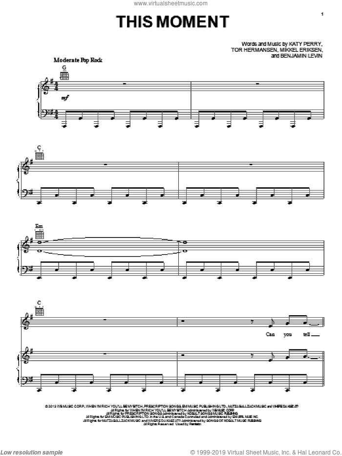 This Moment sheet music for voice, piano or guitar by Katy Perry, Benjamin Levin, Mikkel Eriksen and Tor Erik Hermansen, intermediate skill level