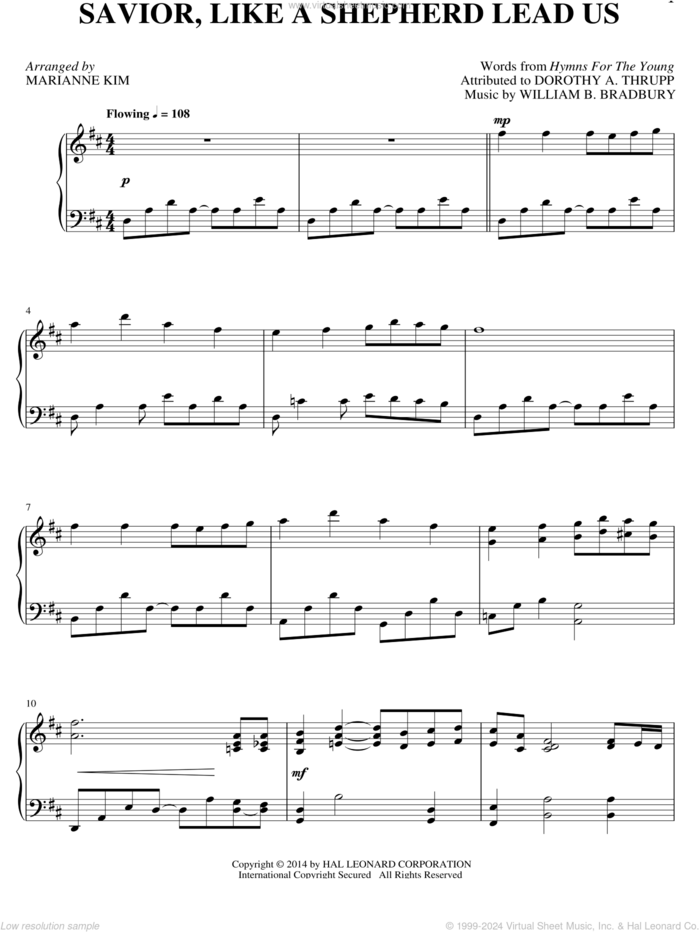 Savior, Like A Shepherd Lead Us sheet music for piano solo by William B. Bradbury, Dorothy A. Thrupp and Marianne Kim, intermediate skill level