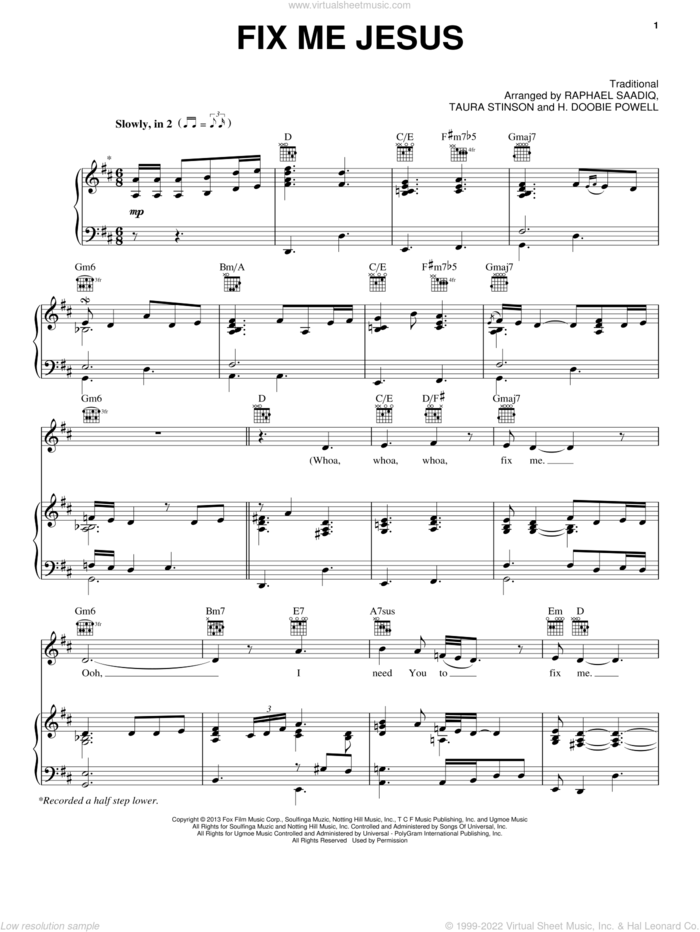 Fix Me Jesus sheet music for voice, piano or guitar by Jennifer Hudson, intermediate skill level
