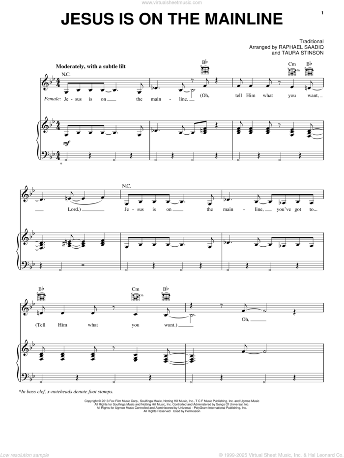 Jesus Is On The Mainline (from Black Nativity) sheet music for voice, piano or guitar by Angela Bassett/Forest Whitaker, Angela Bassett & Forest Whitaker and Miscellaneous, intermediate skill level