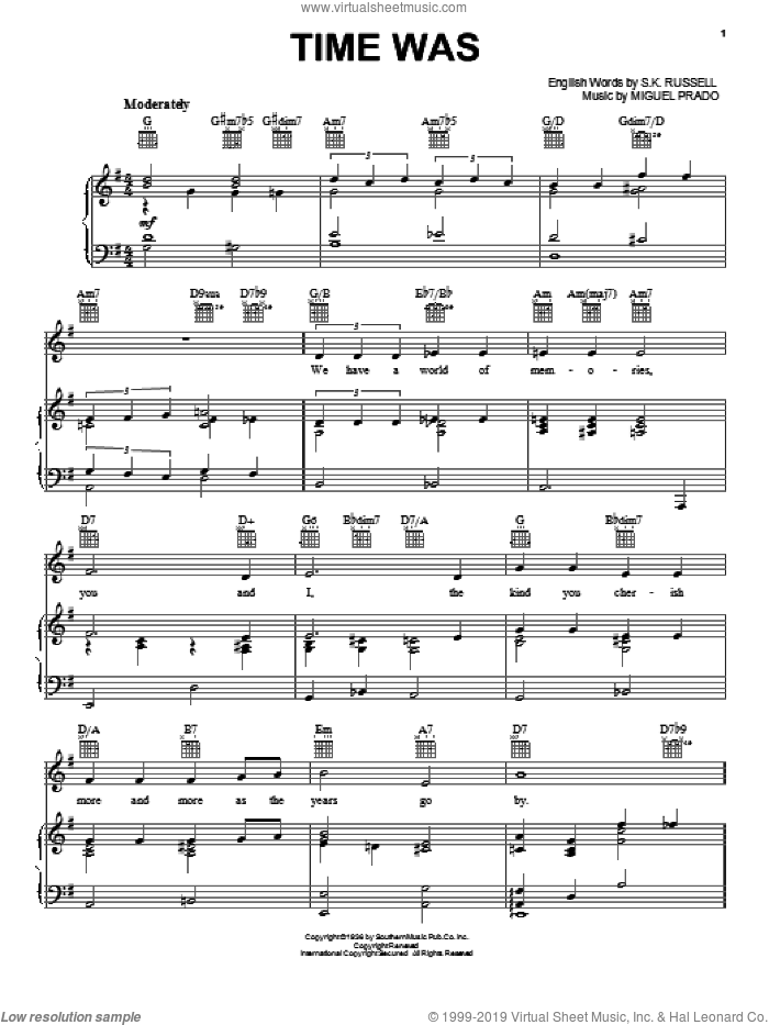 Time Was sheet music for voice, piano or guitar by Steve Russell and Miguel Prado, intermediate skill level