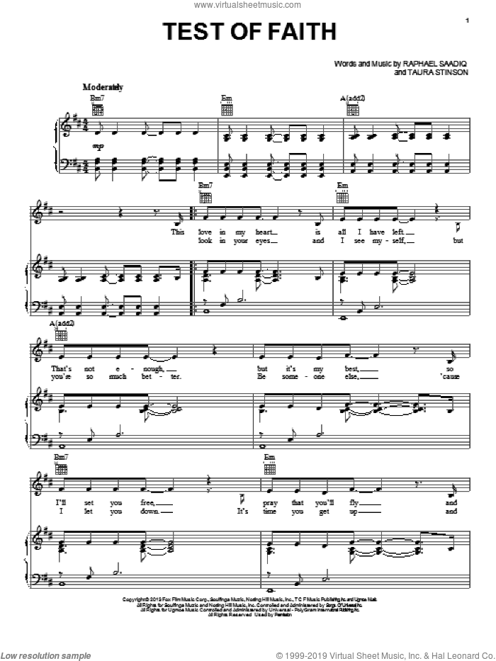 Test Of Faith sheet music for voice, piano or guitar by Jennifer Hudson, Raphael Saadiq and Taura Stinson, intermediate skill level