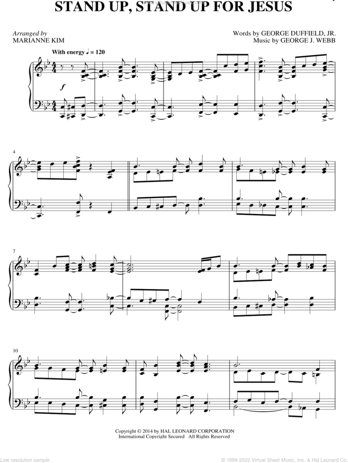 Stand Up, Stand Up For Jesus sheet music for piano solo by Marianne Kim and George Webb, intermediate skill level