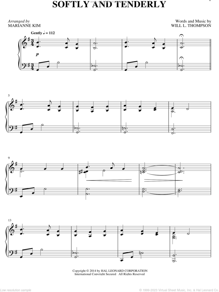 Softly And Tenderly sheet music for piano solo by Will L. Thompson and Marianne Kim, intermediate skill level