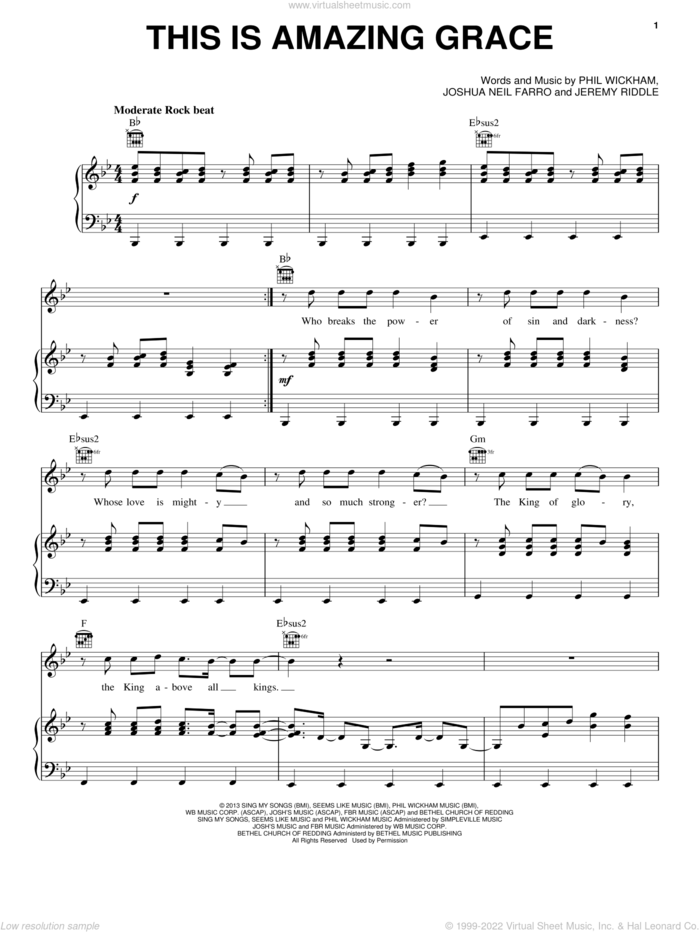 This Is Amazing Grace sheet music for voice, piano or guitar by Phil Wickham, Jeremy Riddle and Joshua Neil Farro, intermediate skill level