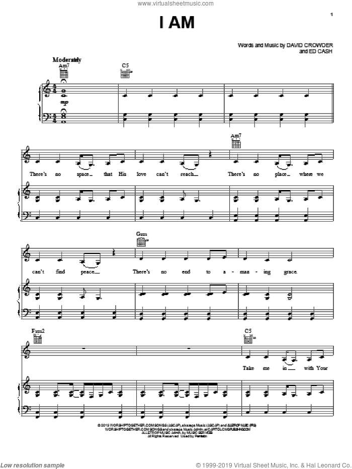 I Am sheet music for voice, piano or guitar by Ed Cash and David Crowder, intermediate skill level