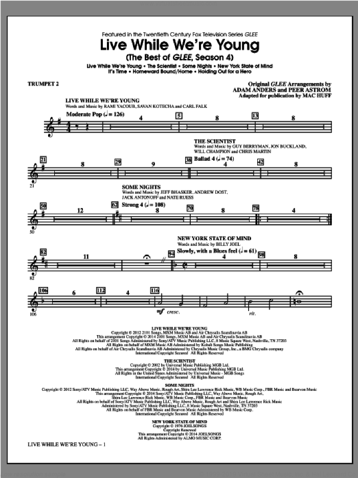 Live While We're Young (The Best of Glee Season 4) sheet music for orchestra/band (trumpet 2) by Mac Huff, intermediate skill level